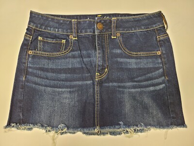 American Eagle High Rise Mini Jean Skirt Women Blue Pockets Size 4E
