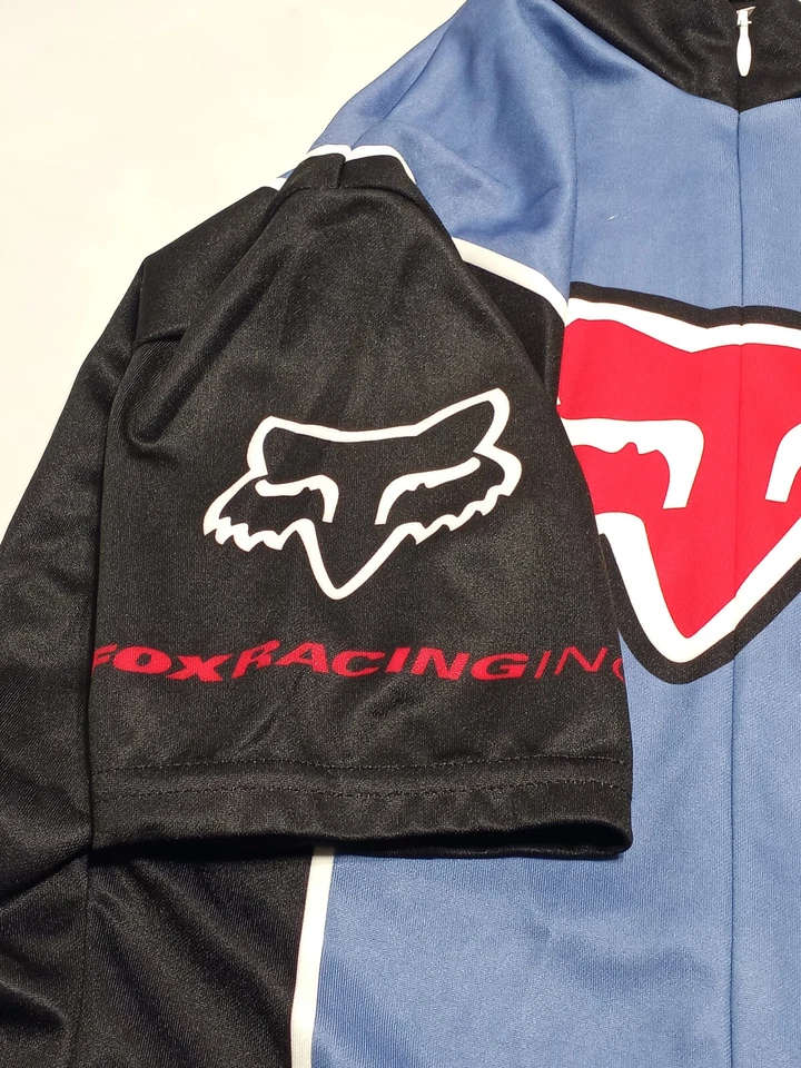 Женская футболка Fox Racing на молнии спереди с коротким рукавом размер Small синяя и черная 2658 - Изображение 4 из 4