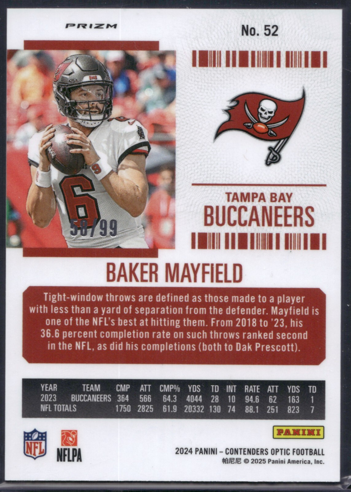 2024 CONTENDERS OPTIC BAKER MAYFIELD SEASON TICKET BLUE PRIZM SSP /99