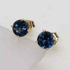 2Ct Round Cut Sapphire Lab Created Diamond 14K Yellow Gold FN Stud Tiny Earrings