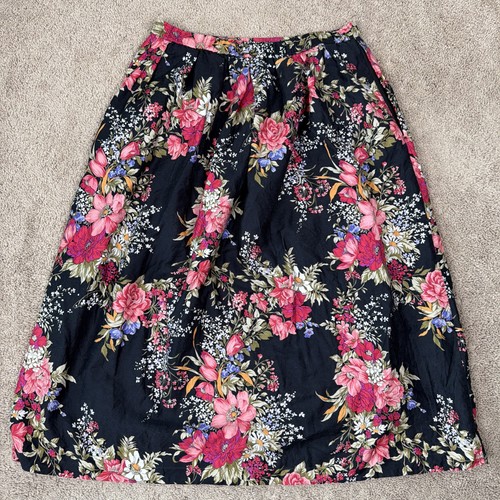 F A Chatta Ltd Rock Damen 8 schwarz pink dunkel Blumen Vintage Made in USA Midi - Bild 7 von 9