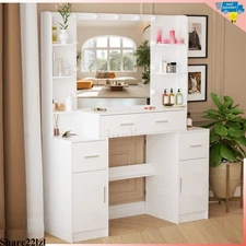 Makeup Vanity Set Large LED Lighted Mirror Dressing Table Dresser Desk Bedroom