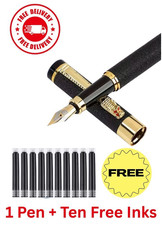 Premium Black Fountain Pen With Free 10 Ink Cartridges