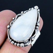 Pretty Rainbow Moonstone Gemstone 925 Sterling Silver Jewelry Ring Size 6.5