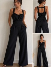 Fredericks of Hollywood Black Wide Leg Jumpsuit Vintage high waist open back 70s