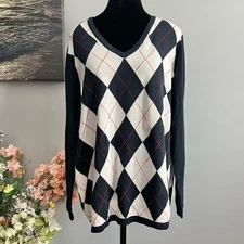 Tommy Hilfiger Women’s Plus Size Argyle V-Neck Sweater Navy Blue Size 3X