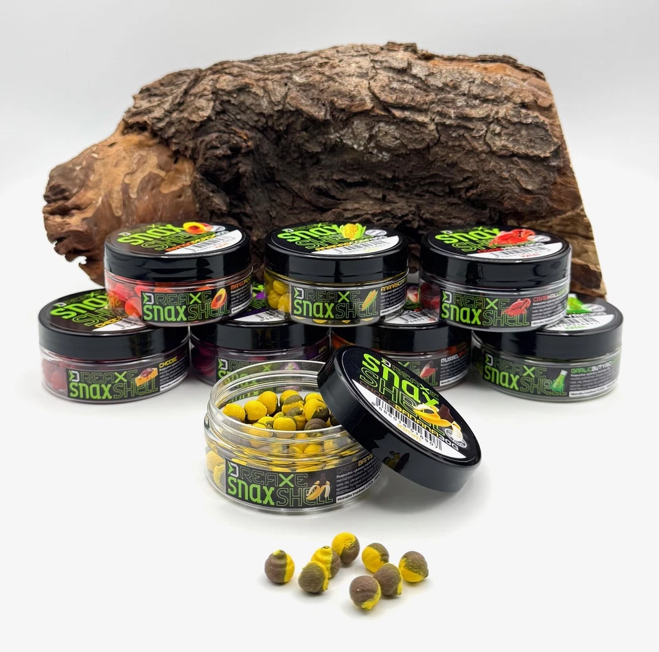 Delphin REAXE Snax Shell Wafter Köder 10mm 30g 12 Sorten Schneckenimitat NEW OVP - Bild 1 von 1