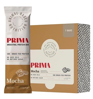 PRIMA ANCESTRAL PROTEIN BAR Grass Fed Protein Bars, 7 Pack Mocha  2027 Exp