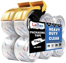 12 PCS Heavy Duty Packing Tape with Dispenser Clear 1.88x60 Yard 2.7 Mil