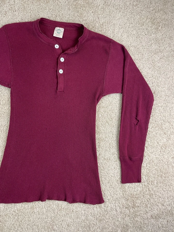 Vintage Northwest Territory Shirt Mens Large USA Waffle Knit Thermal Henley Red - Image 3 of 4