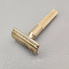 Vintage Gillette Tech Safety Razor DE Fat Handle 1940's Gold Tone Not Dated