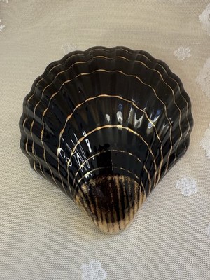 Vintage Schwarz & Gold Muschel Schale Mid Century Deko Keramik Hollywood Regency