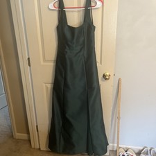 Alfred Sung Hunter Green Square Neck Satin A-Line Gown Size 8 Mother Of Bride