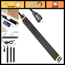 8 Outlet 15A Rack Mount PDU Surge Protector Power Strip, 120V for Server AV Eq