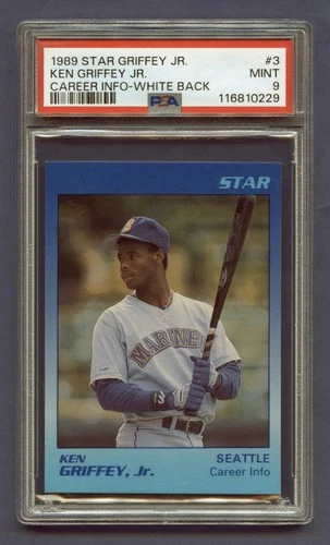 1989 KEN GRIFFEY JR. ROOKIE PSA 9 MINT HOF CAREER INFO WHT BK MARINERS #3 RZC
