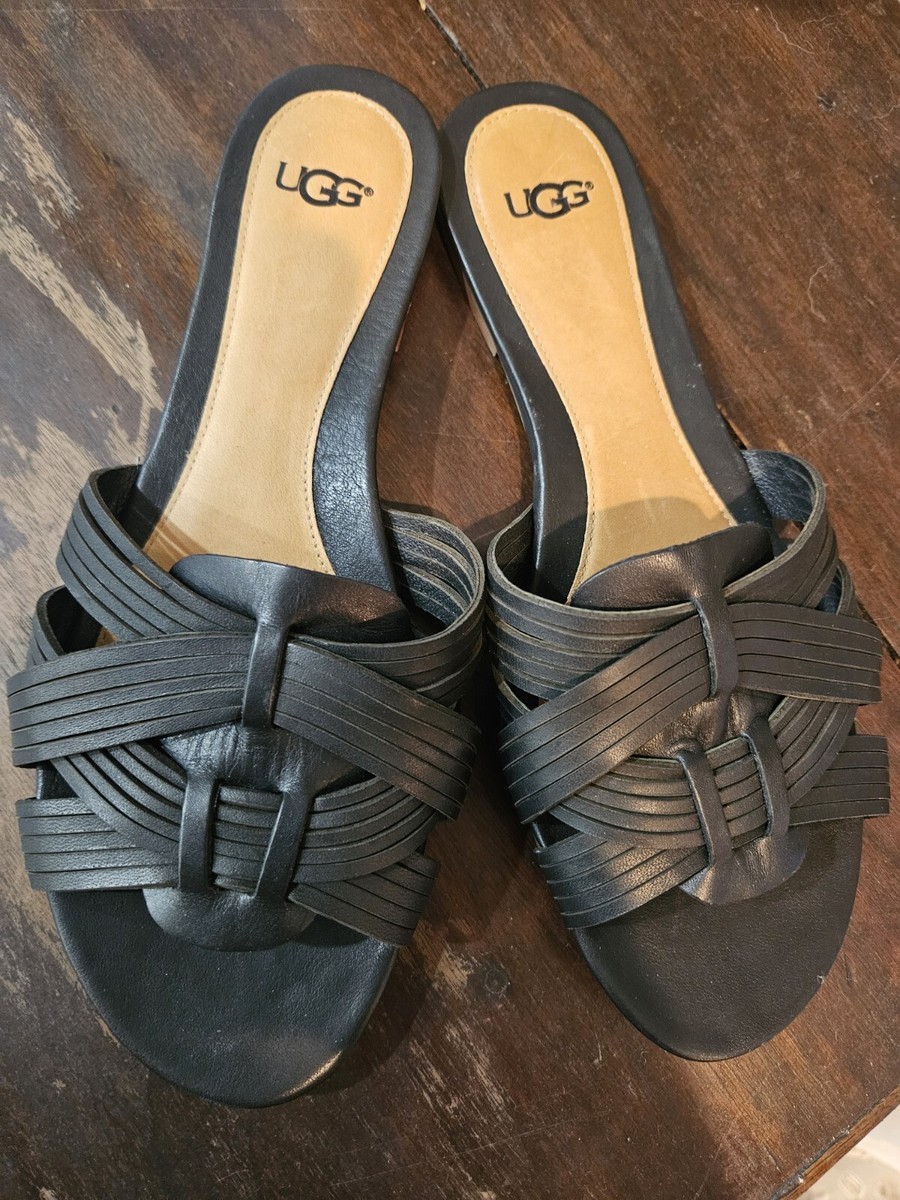 Ugg Australia Chanez Leather Huarache Slide Sandal Black Size
