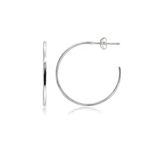 45mm Polished Open 1mm Thin Round Post Sterling Silver C-Hoop Earrings