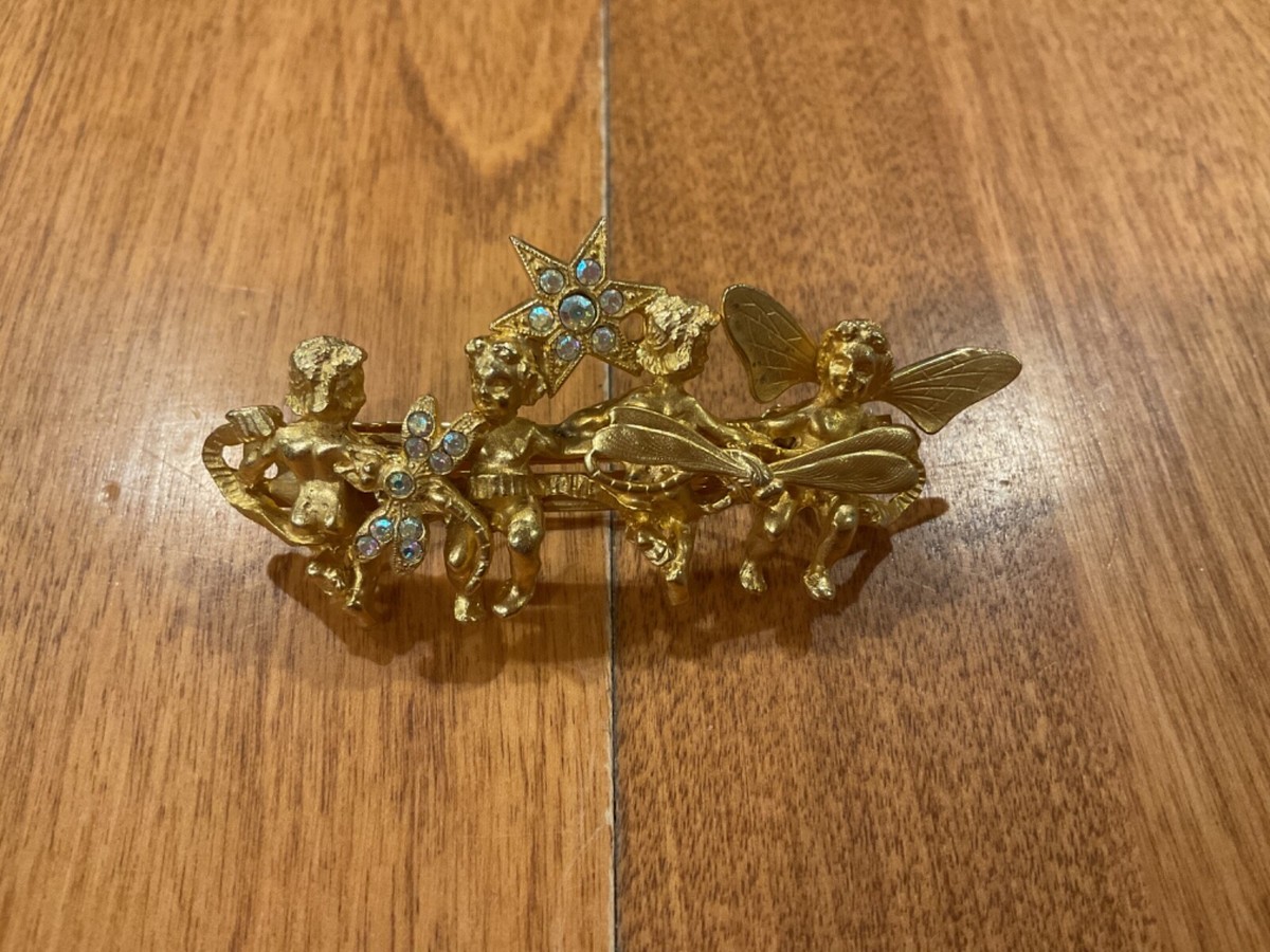 Vintage Kirks Folly barrette jewelry rhinestone Gold tone France Kirks Folly Gold Tone Hair Barrette With Charms France Usa  main image 3