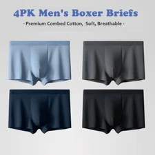 4pk Men's Cotton Boxer Briefs Underwear Size L - Soft Breathable  Anti-Rolling