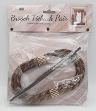 Vatican Homes Brooch Tieback Pair Curtain Drapery Oval Braided Cord Brown Gold