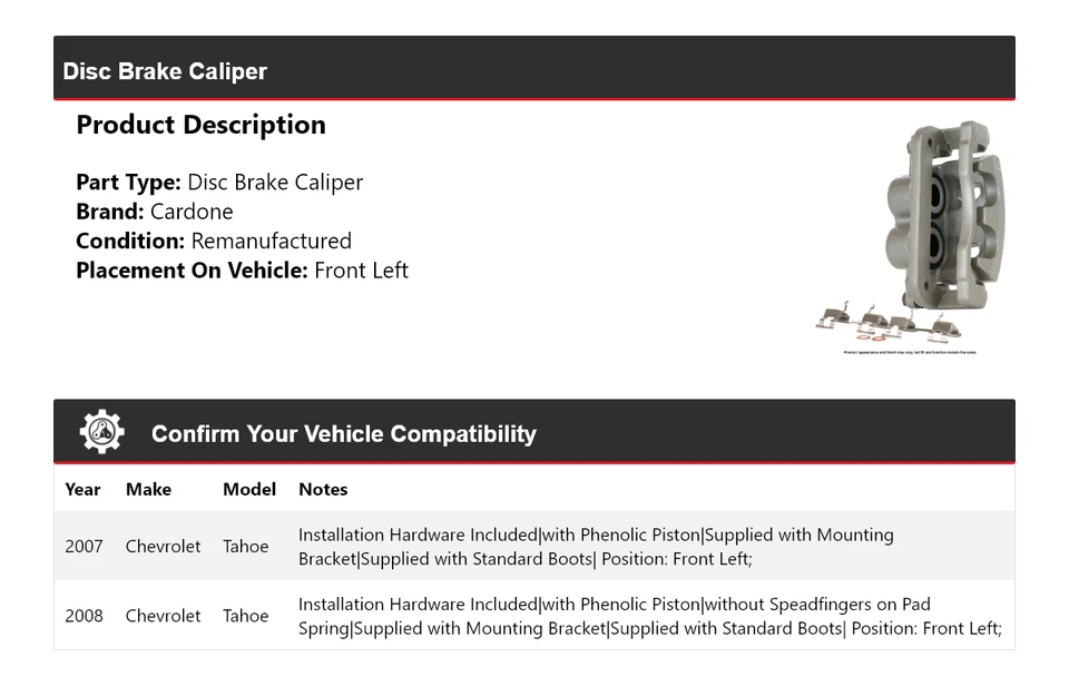 适用于 2007 - 2008 雪佛兰 Tahoe 盘式制动卡钳左前 Cardone — 第 2/4 张图片