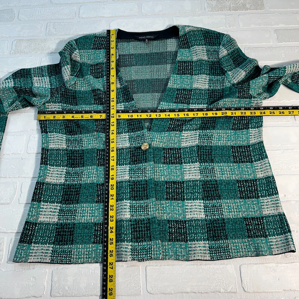 Cárdigan Chaqueta Mujer Ming Wang XL Verde Negro Tejido 1 Botón Manga Larga Preppy Foto 2 de 4