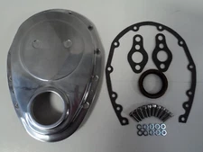 SB Chevy Polished Aluminum Timing Chain Cover Kit Gaskets Bolts Seal SBC 350 383