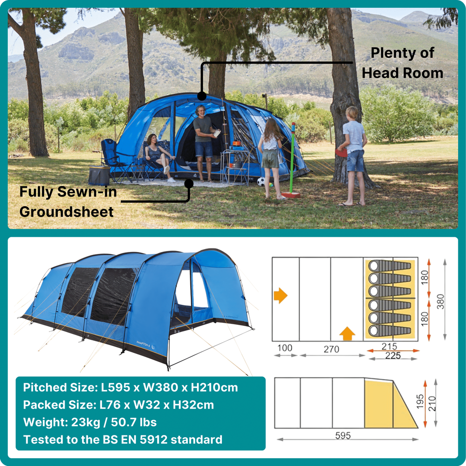 HIGEAR Hampton 6 Family Tent with Nightfall Darkened Technology