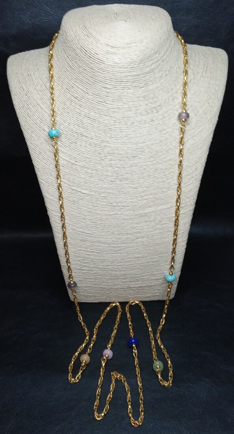 Vintage Station Necklace Multicolor Glass Beads G… - image 1