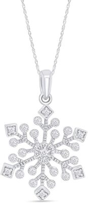 1/5ct Natural Diamond Snowflake Pendant 18'' Necklace 14k Gold Plated Sterling