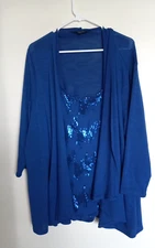 Womens Notations 2fer  Royal Blue Sequin top Blouse Size 3X