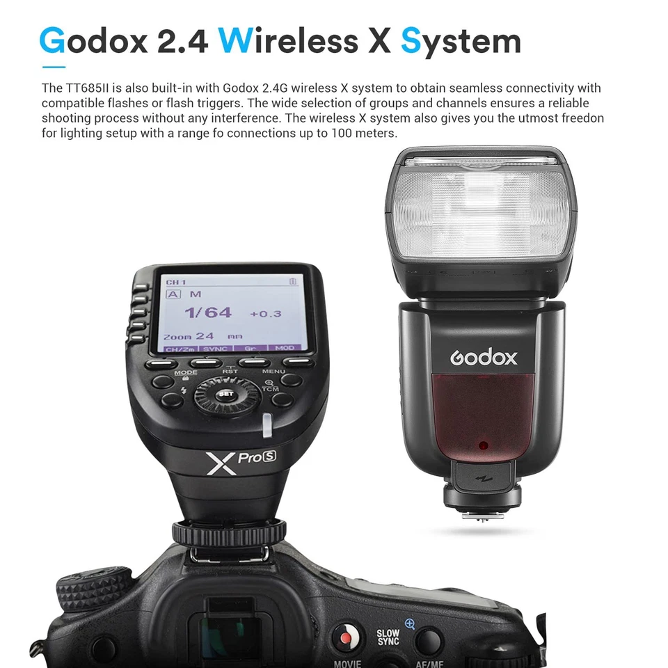 US Godox TT685 II TT685II GN60 2.4G TTL HSS Speedlite Flash for Canon Nikon Sony - Image 2 of 4