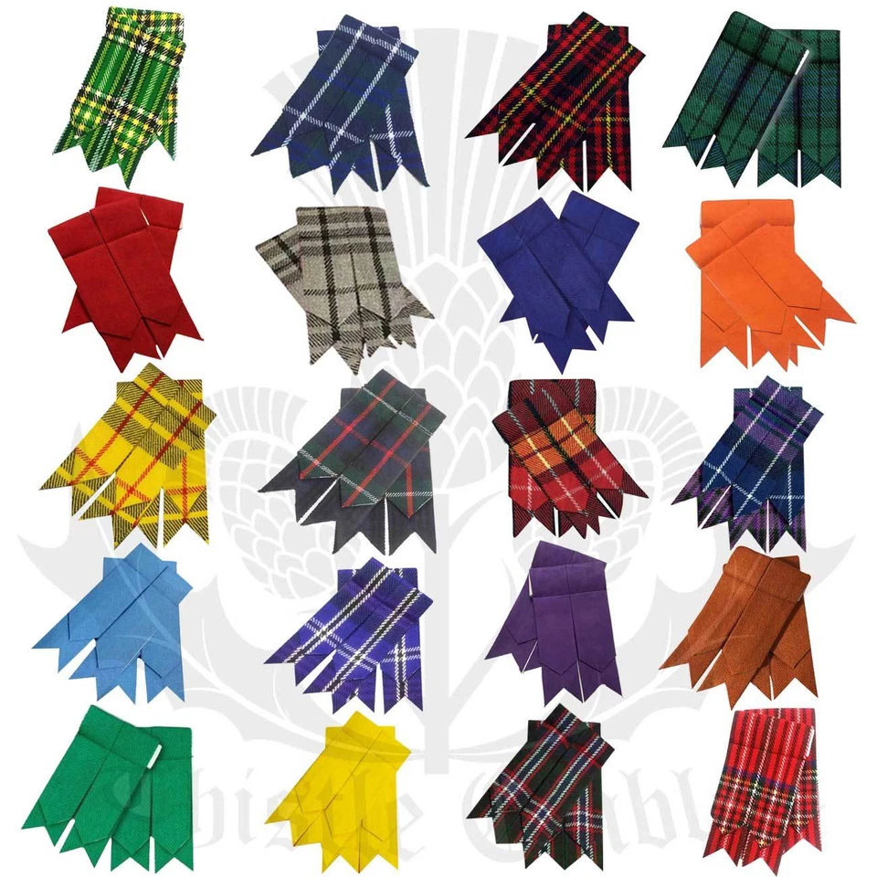 ST Scottish Kilt Hose Sock Flashes Various Tartan Garter Pointed Acrylic Wool Flash