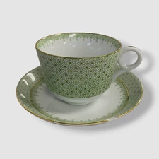 Mottahedeh Green Apple Lace Tea Cup & Saucer Plate