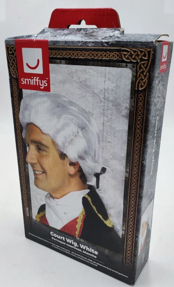 Smiffys Court Perücke weiß Kolonial Richter schwarze Schleife Locken ‎42096 - Bild 2 von 4