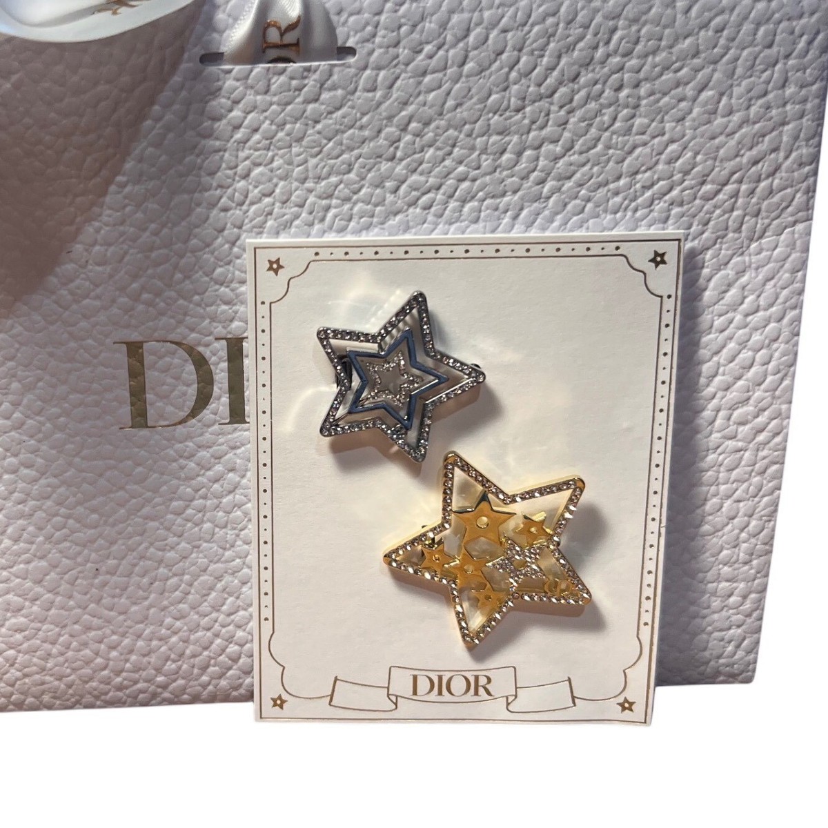 2) Dior Holiday Star Hair Barrettes Beauty Clips Silver 