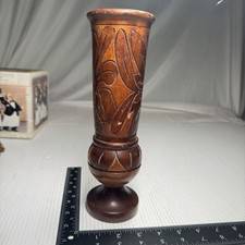Hand Carved Wooden Floral Pattern Vase 10 Inch Height