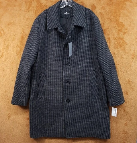 ANDREW MARC Overcoat Mens XL Grey Houndstooth Wool Blend Trench RENNEL $325 - product listing photo