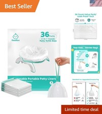 36 Pack Upgraded Drawstring Travel Potty Liners - Clean  Leak-Proof Solution