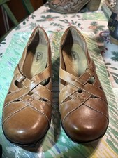 Clark's Women's Ashland Spin Tan Brown Leather Flats Comfort Shoes 8M 65077