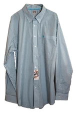 Cinch L button collar logo shirt for men white with blue diamonds