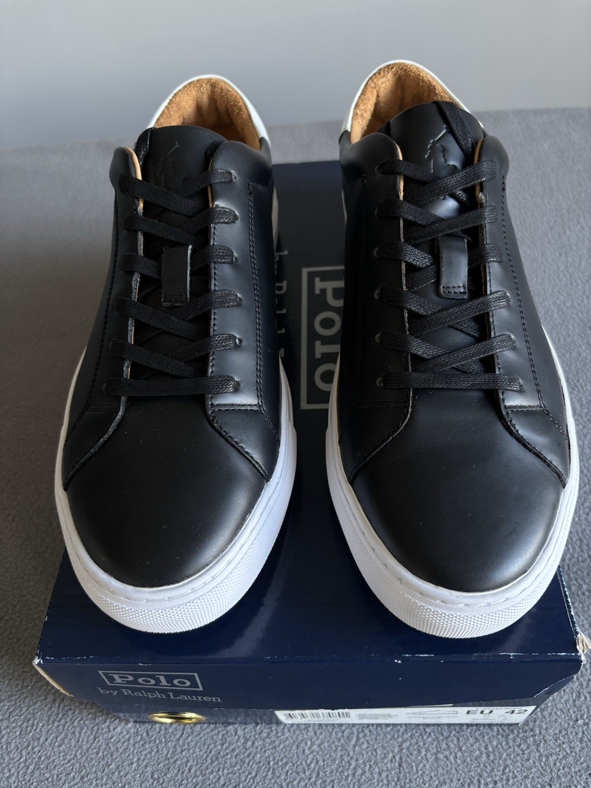 Ralph Lauren Polo Men's Black Leather Trainers Size UK 8 BNIB | RRP £165 image 2