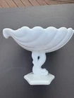Vintage Westmoreland White Composite Dish Bowl With Dolphin Design Pedestal.