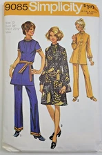 VTG 70s Simplicity Sew Pattern 9085 Misses Dress or Tunic Pants Size 12 UNCUT