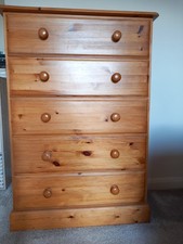 Solid Pine Chest of 5 Drawers (Fully Removable) W:82cm; H:118cm; D:42cm