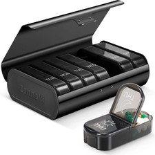 Metal XL Weekly Pill Organizer 2 Times a Day, Large Travel Daily Pill Box 7 D...