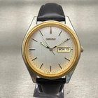 Seiko Watch Men 37mm Silver Dial Two Tone Daydate Round 7N43-9048 New Battery