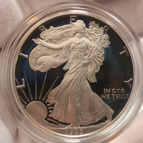 1993 P American Silver Eagle - Choice Proof Bullion $1 Coin OGP COA Q-7593p