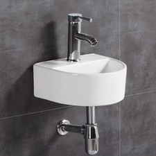 Oval Wall Hung Cloakroom Basin – Small Ceramic Sink, Half‑Circle Design - XIFIRY