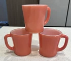 3 Vintage Anchor Hocking Fire King Salmon Pink Mugs D Handle Great Color